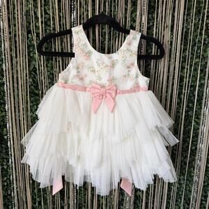 Easter Dress Adorable White and Pink Floral Baby Dress with Bow 24M